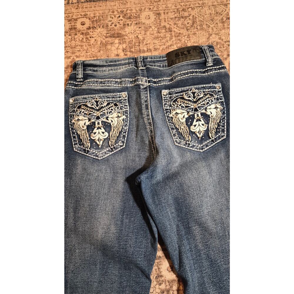 SKY Premium Collection Jeans 13/14 Y2K Rhinestone Embroidered Flare McBling - Picture 11 of 15